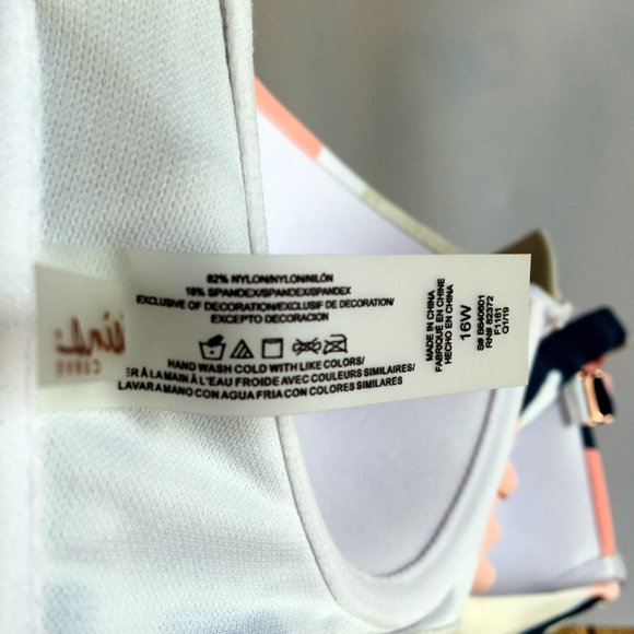 Raisins Bikini Top 16W Underwire Bandeau Tropical Removable Strap Palm Geo White - Picture 9 of 9